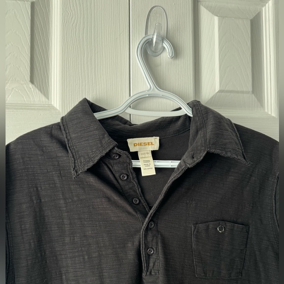 Diesel Black Polo Shirt XL 100% Cotton Raw Hem Casual Luxury - Picture 3 of 9